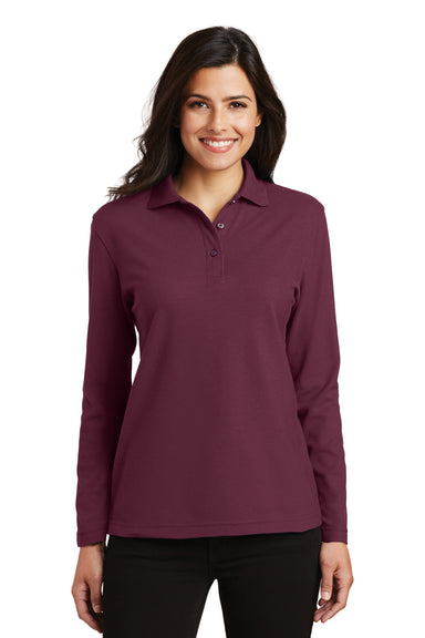 Port Authority L500LS Womens Silk Touch Wrinkle Resistant Long Sleeve Polo Shirt Burgundy Model Front