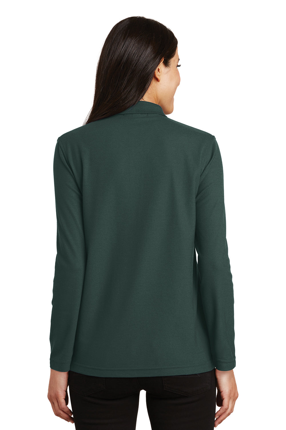 Port Authority L500LS Womens Silk Touch Wrinkle Resistant Long Sleeve Polo Shirt Dark Green Model Back