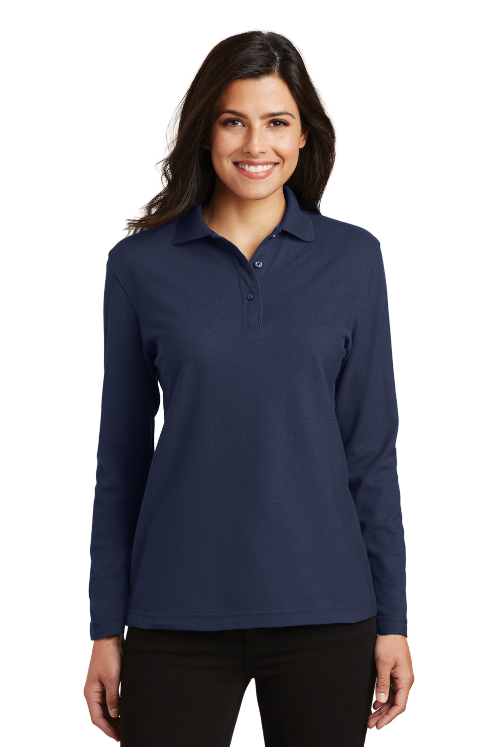 Port Authority L500LS Womens Navy Blue Silk Touch Wrinkle Resistant Long  Sleeve Polo Shirt — BigTopShirtShop.com