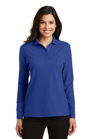 Port Authority L500LS Womens Silk Touch Wrinkle Resistant Long Sleeve Polo Shirt Royal Blue Model Front