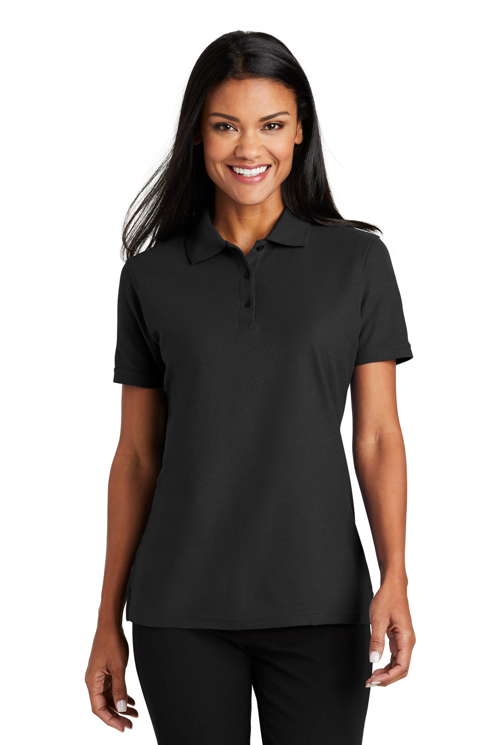 Port Authority L510 Womens Moisture Wicking Short Sleeve Polo Shirt Black Model Front