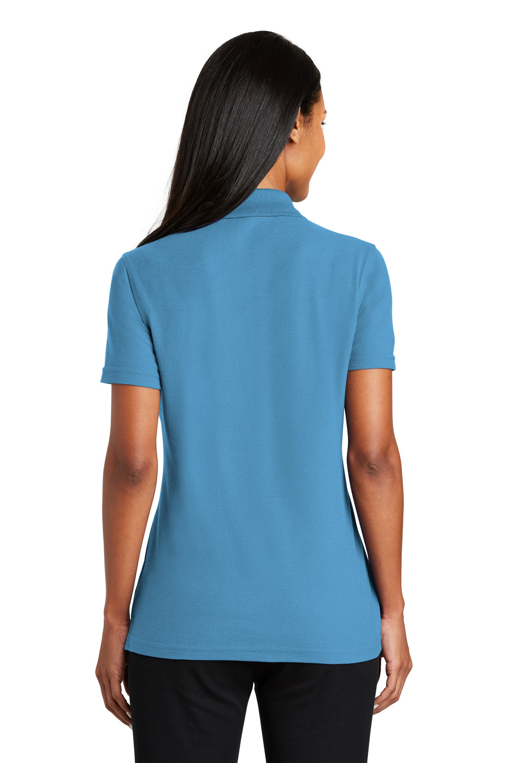 Port Authority L510 Womens Moisture Wicking Short Sleeve Polo Shirt Celadon Blue Model Back