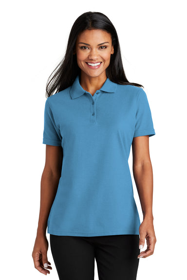 Port Authority L510 Womens Moisture Wicking Short Sleeve Polo Shirt Celadon Blue Model Front