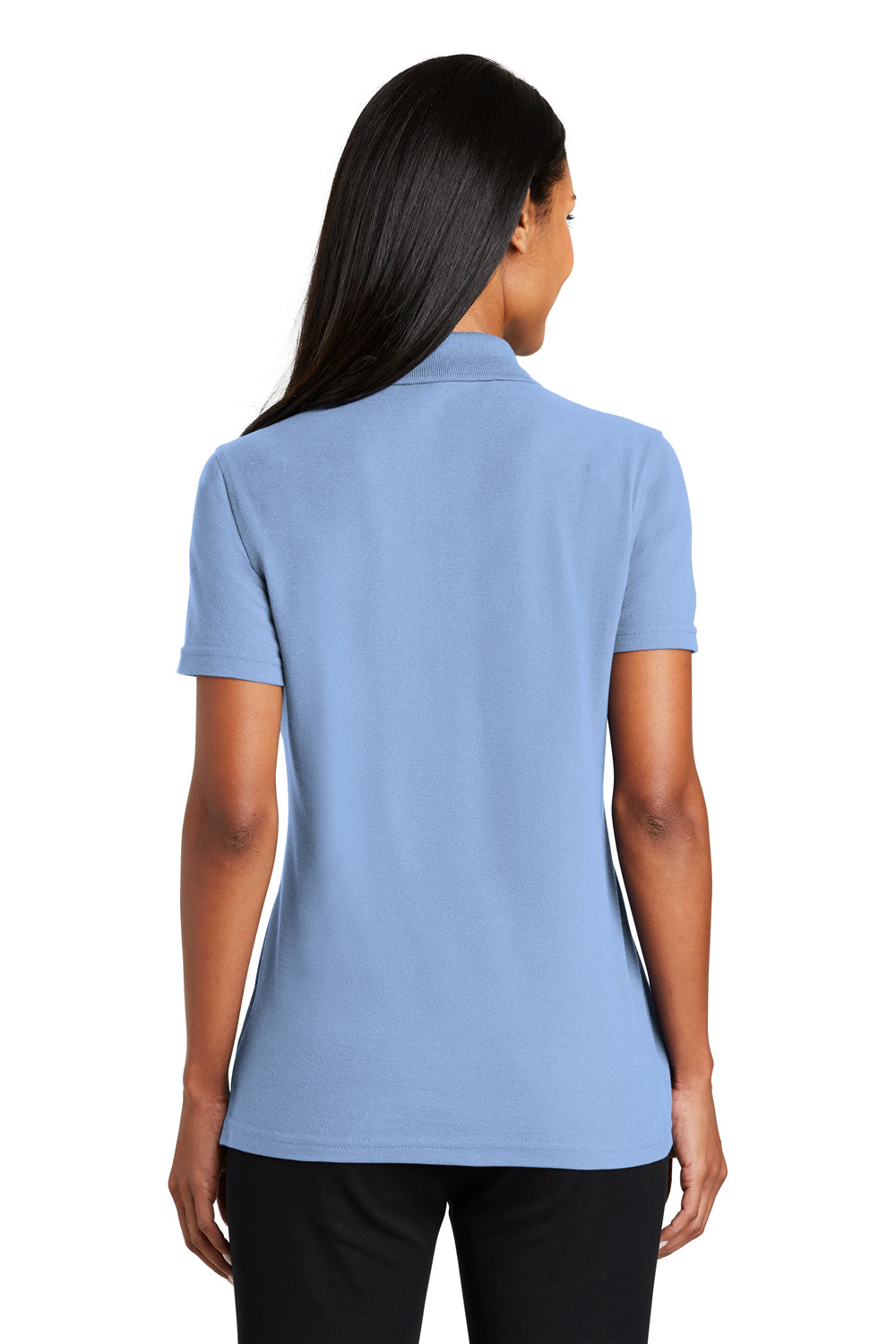 Port Authority L510 Womens Moisture Wicking Short Sleeve Polo Shirt Light Blue Model Back