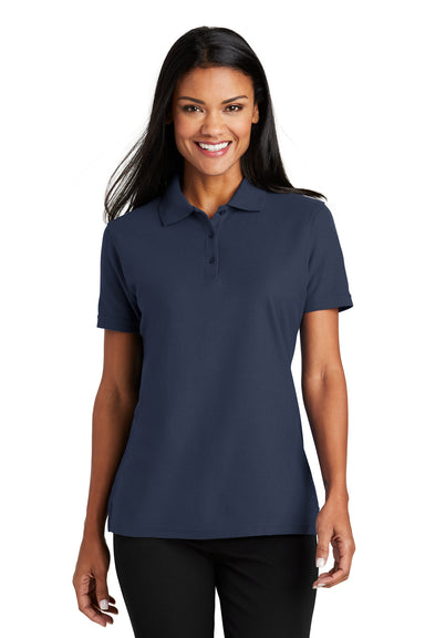 Port Authority L510 Womens Moisture Wicking Short Sleeve Polo Shirt Navy Blue Model Front