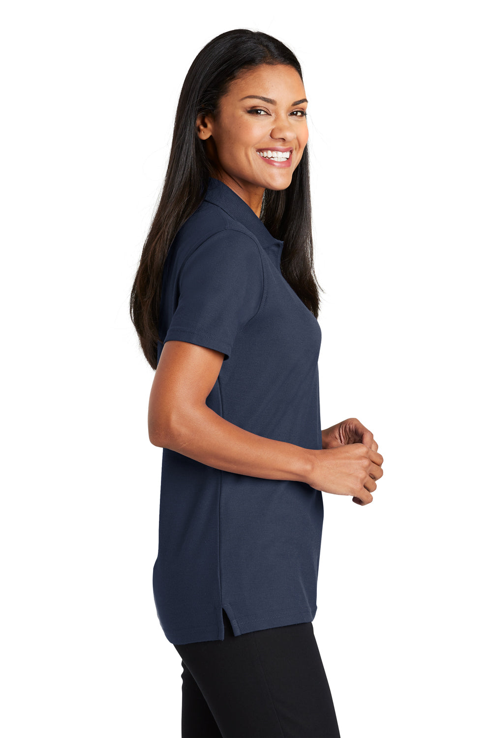 Port Authority L510 Womens Moisture Wicking Short Sleeve Polo Shirt Navy Blue Model Side