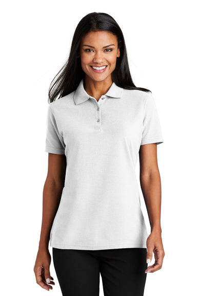 Port Authority L510 Womens Moisture Wicking Short Sleeve Polo Shirt White Model Front