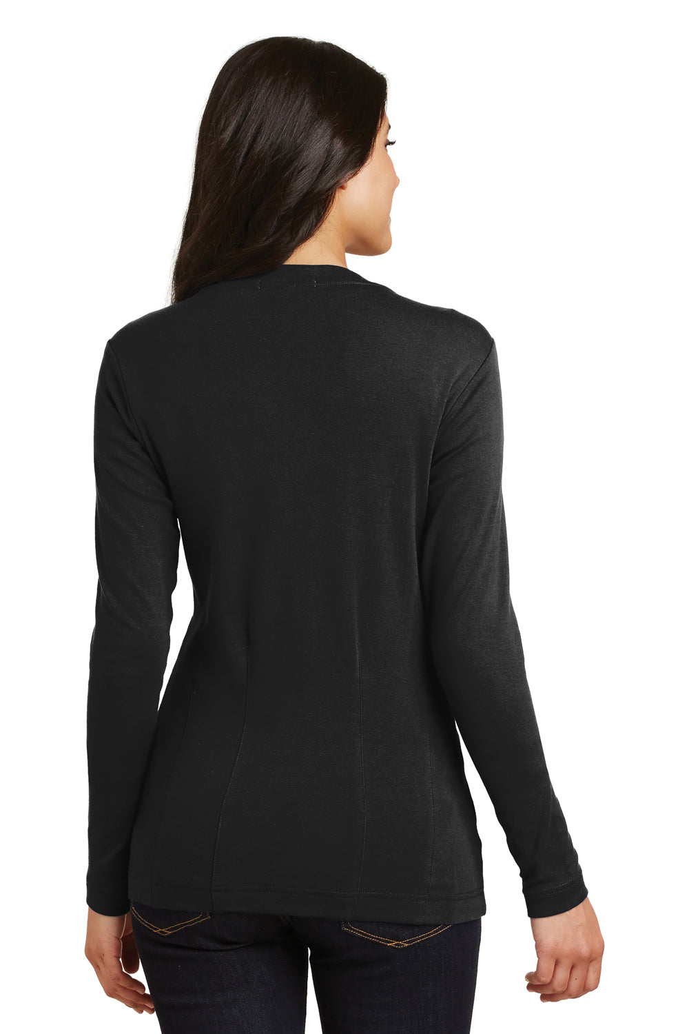 Port Authority L515 Womens Long Sleeve Cardigan Sweater Black Model Back