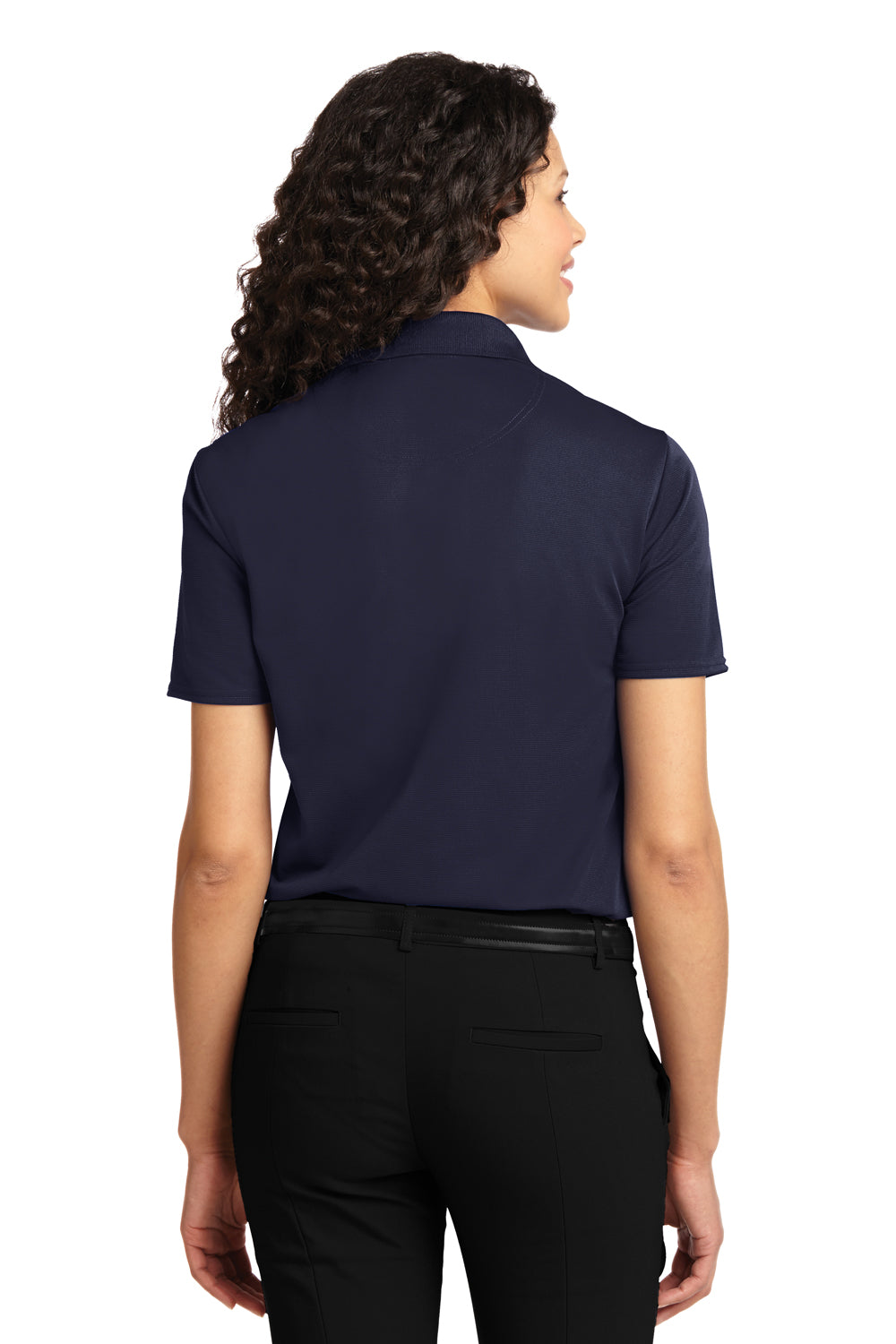 Port Authority L525 Womens Dry Zone Moisture Wicking Short Sleeve Polo Shirt Navy Blue Model Back