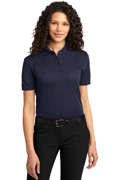 Port Authority L525 Womens Dry Zone Moisture Wicking Short Sleeve Polo Shirt Navy Blue Model Front