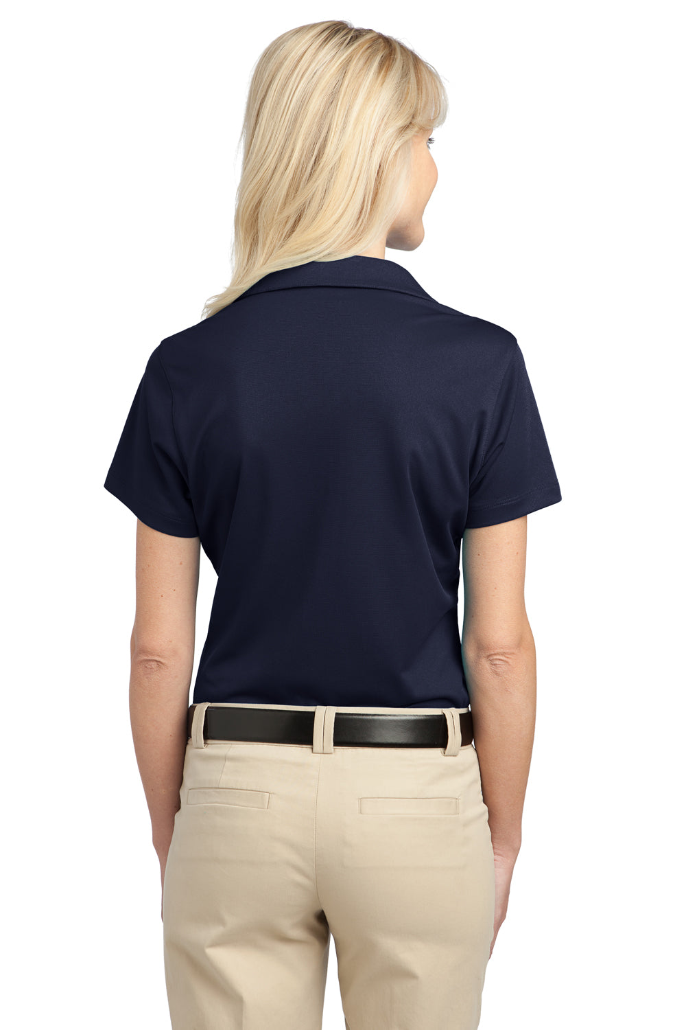 Port Authority L527 Womens Tech Moisture Wicking Short Sleeve Polo Shirt Dark Navy Blue Model Back