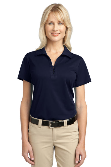 Port Authority L527 Womens Tech Moisture Wicking Short Sleeve Polo Shirt Dark Navy Blue Model Front