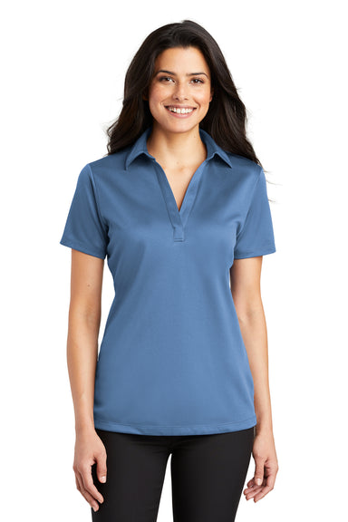 Port Authority L540 Womens Silk Touch Performance Moisture Wicking Short Sleeve Polo Shirt Carolina Blue Model Front