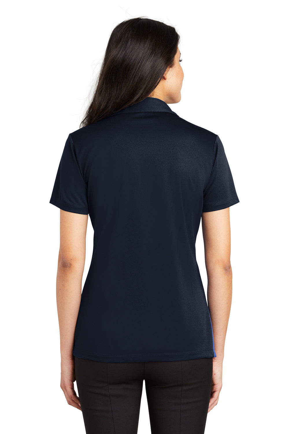 Port Authority L540 Womens Silk Touch Performance Moisture Wicking Short Sleeve Polo Shirt Navy Blue Model Back