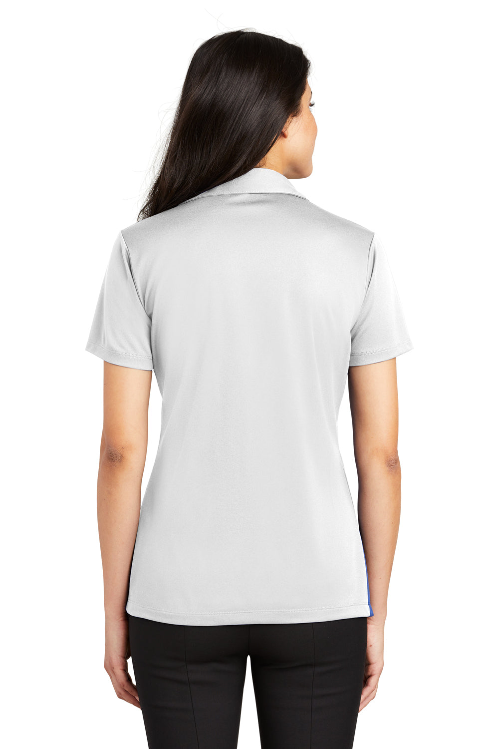 Port Authority L540 Womens Silk Touch Performance Moisture Wicking Short Sleeve Polo Shirt White Model Back