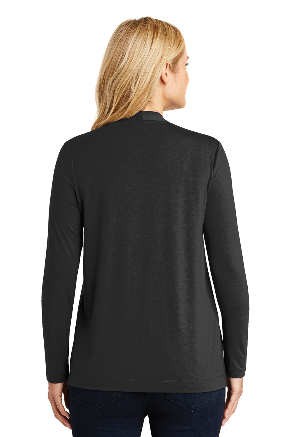 Port Authority L5430 Womens Concept Long Sleeve Cardigan Sweater Black Model Back