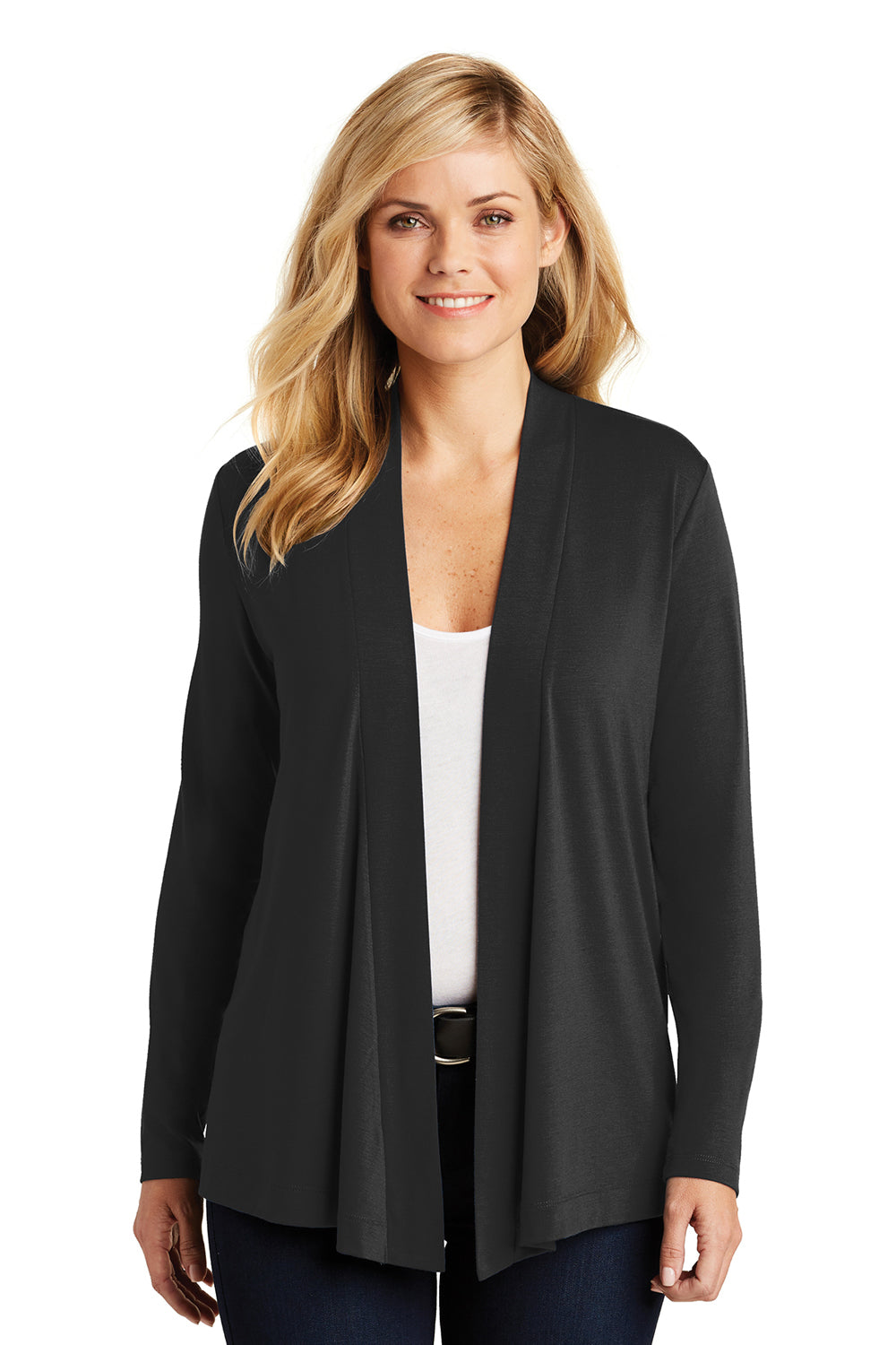 Port Authority L5430 Womens Concept Long Sleeve Cardigan Sweater Black Model Front