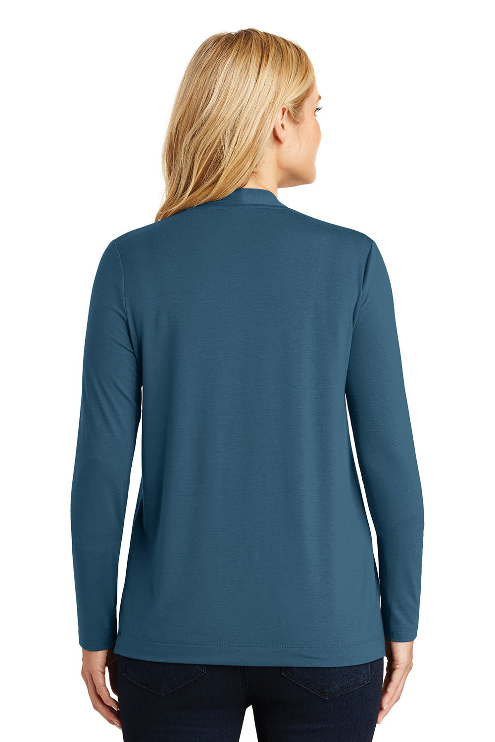 Port Authority L5430 Womens Concept Long Sleeve Cardigan Sweater Dusty Blue Model Back