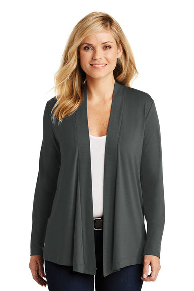 Port Authority L5430 Womens Concept Long Sleeve Cardigan Sweater Smoke Grey Model Front