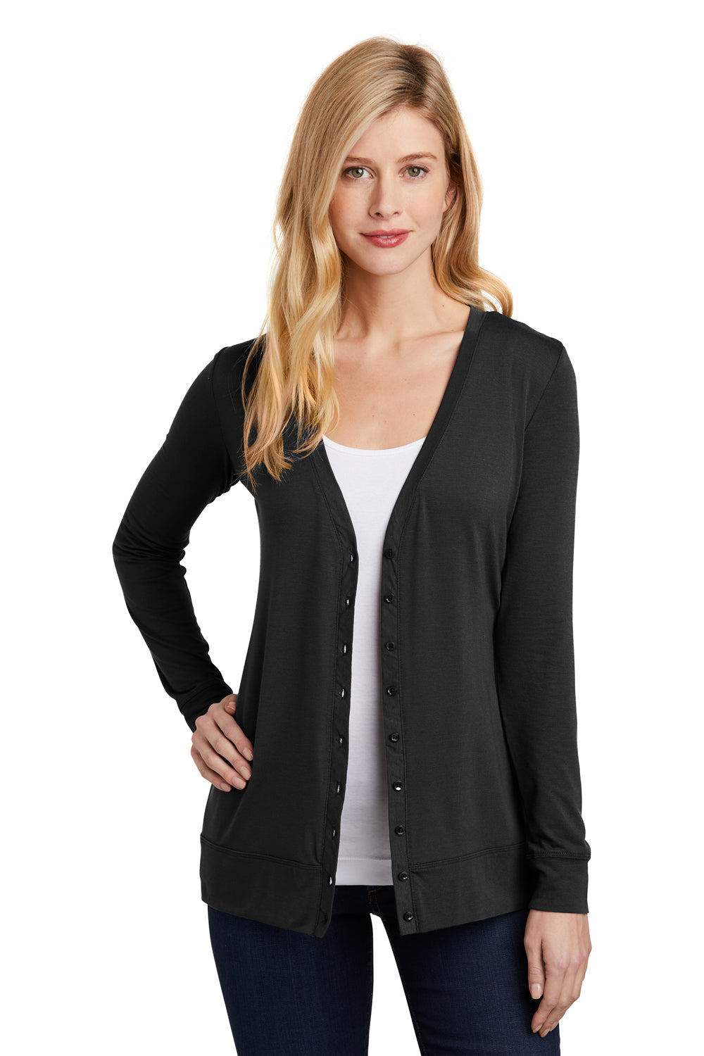 Port Authority L545 Womens Concept Long Sleeve Cardigan Sweater Black Model Front