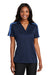 Port Authority L547 Womens Silk Touch Performance Moisture Wicking Short Sleeve Polo Shirt Navy Blue/Carolina Blue Model Front