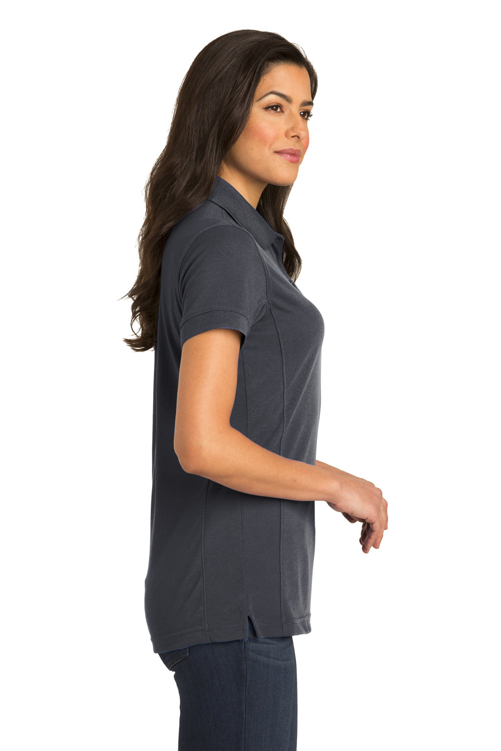 Port Authority L567 Womens 5-in-1 Performance Moisture Wicking Short Sleeve Polo Shirt Slate Grey Model Side