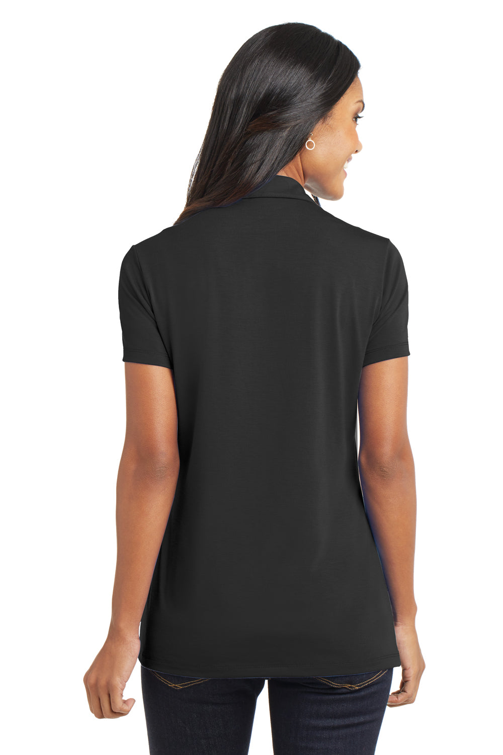 Port Authority L568 Womens Cotton Touch Performance Moisture Wicking Short Sleeve Polo Shirt Black Model Back