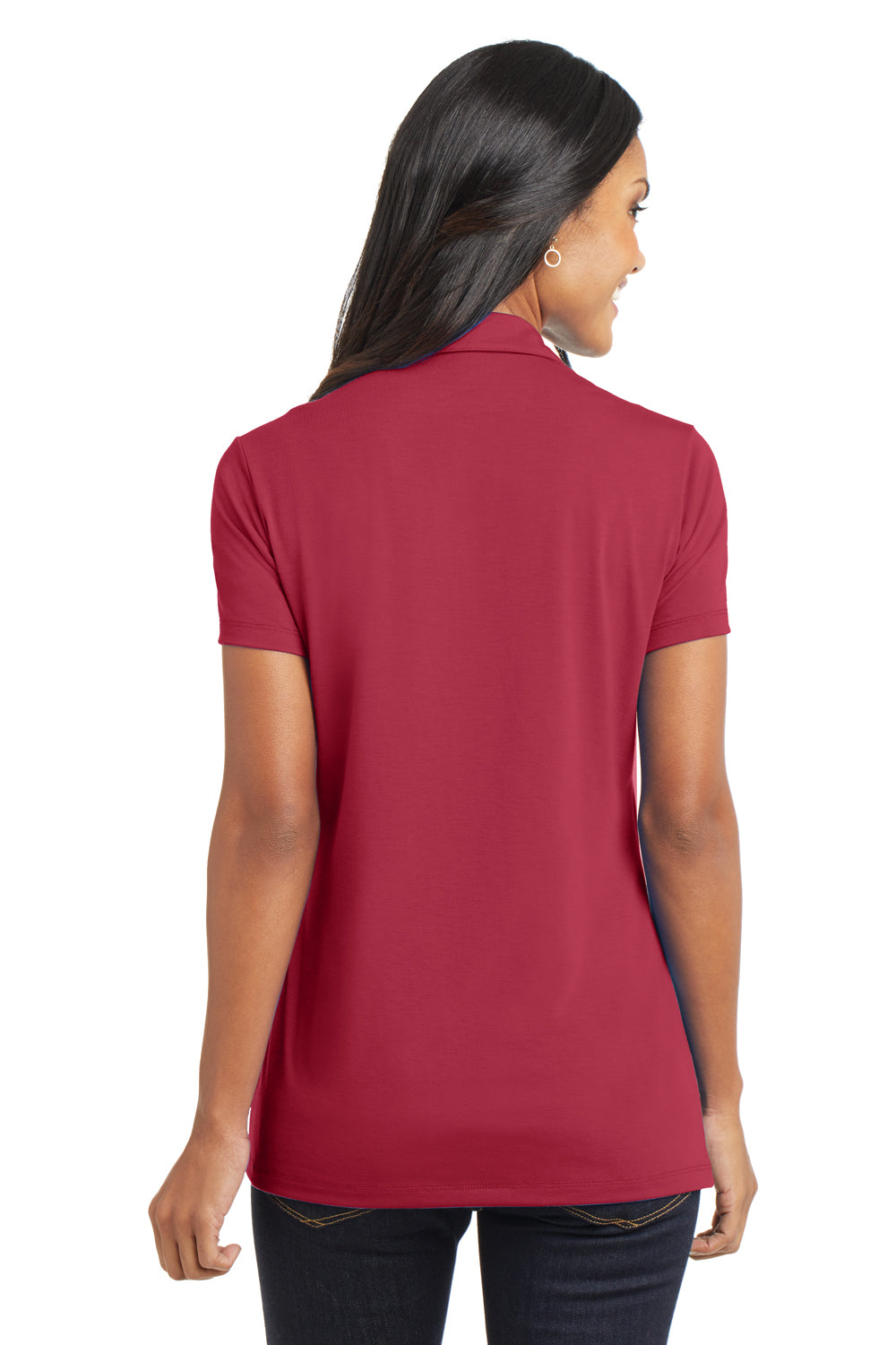 Port Authority L568 Womens Cotton Touch Performance Moisture Wicking Short Sleeve Polo Shirt Chili Red Model Back