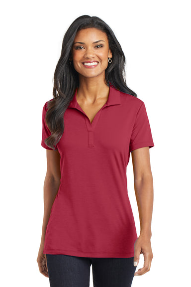 Port Authority L568 Womens Cotton Touch Performance Moisture Wicking Short Sleeve Polo Shirt Chili Red Model Front