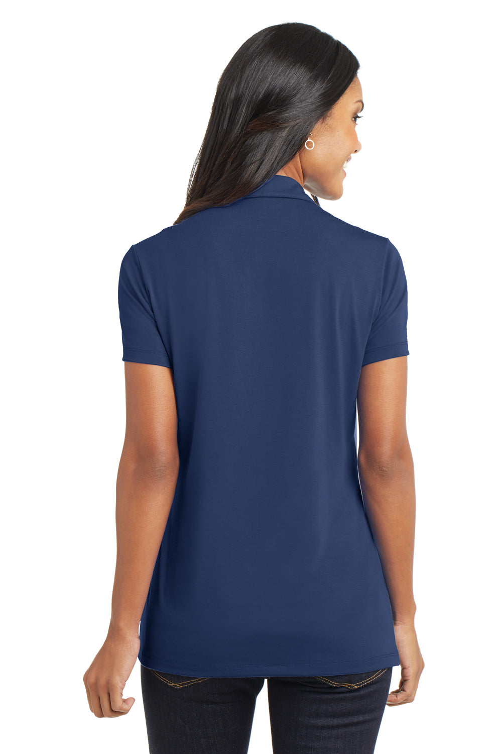 Port Authority L568 Womens Cotton Touch Performance Moisture Wicking Short Sleeve Polo Shirt Estate Blue Model Back