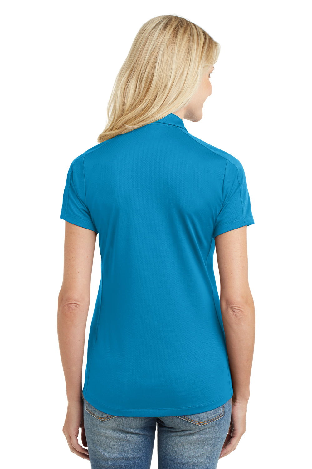 Port Authority L569 Womens Moisture Wicking Short Sleeve Polo Shirt Blue Wake Model Back