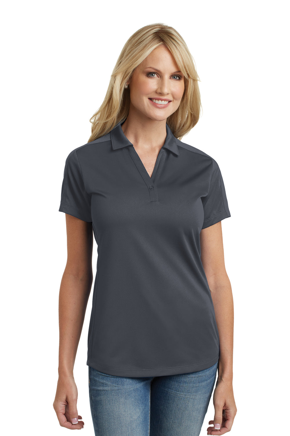 Port Authority L569 Womens Moisture Wicking Short Sleeve Polo Shirt Graphite Grey Model Front