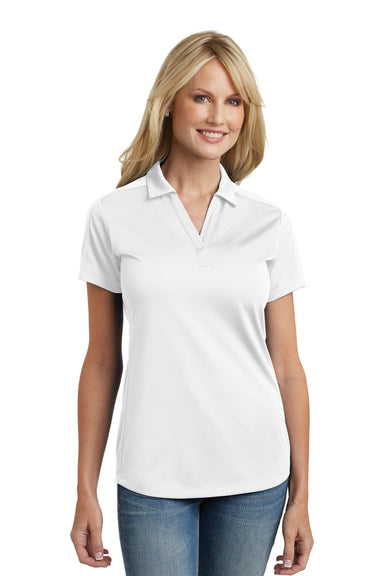 Port Authority L569 Womens Moisture Wicking Short Sleeve Polo Shirt White Model Front