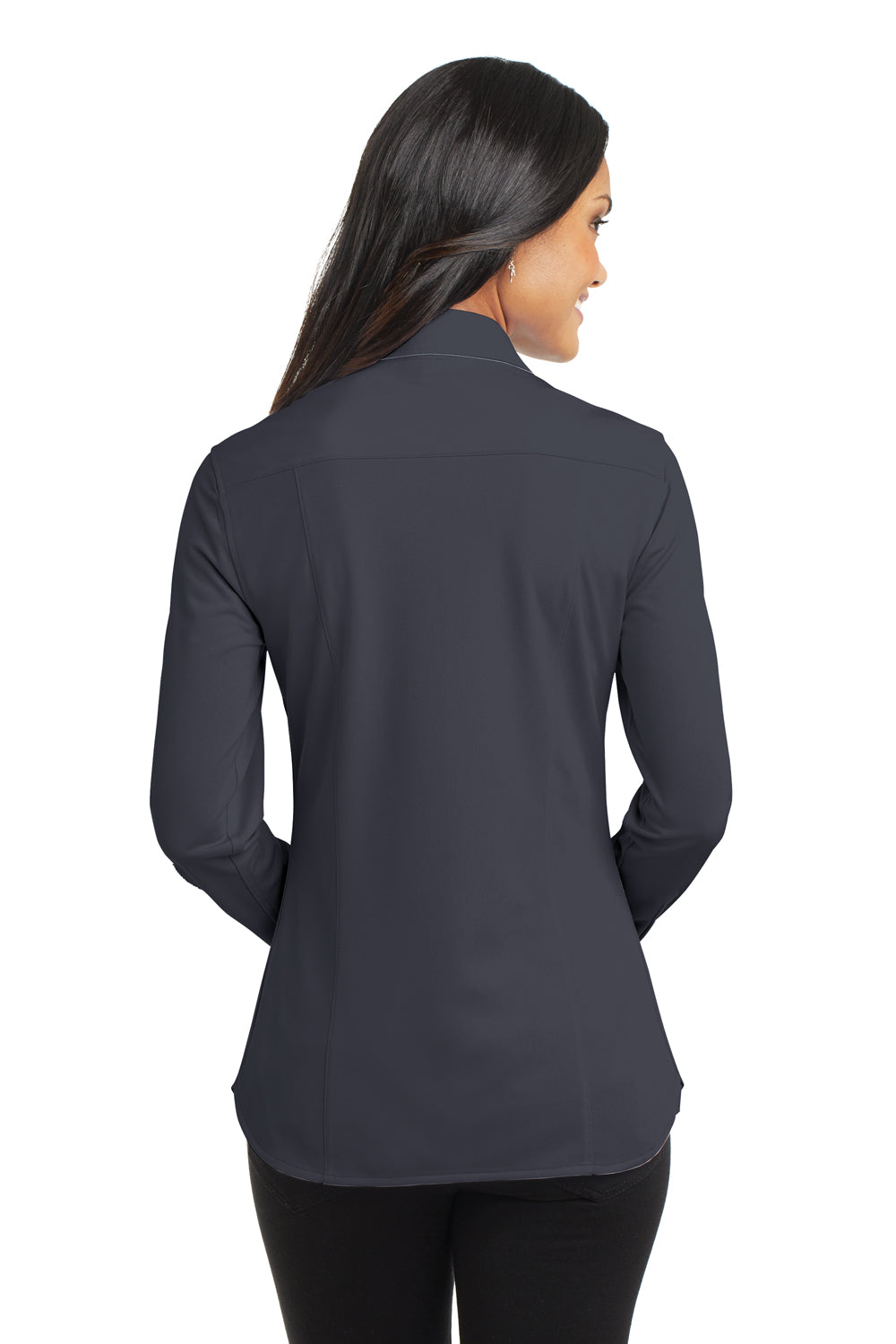 Port Authority L570 Womens Dimension Moisture Wicking Long Sleeve Button Down Shirt Battleship Grey Model Back