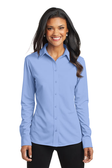 Port Authority L570 Womens Dimension Moisture Wicking Long Sleeve Button Down Shirt Dress Shirt Blue Model Front