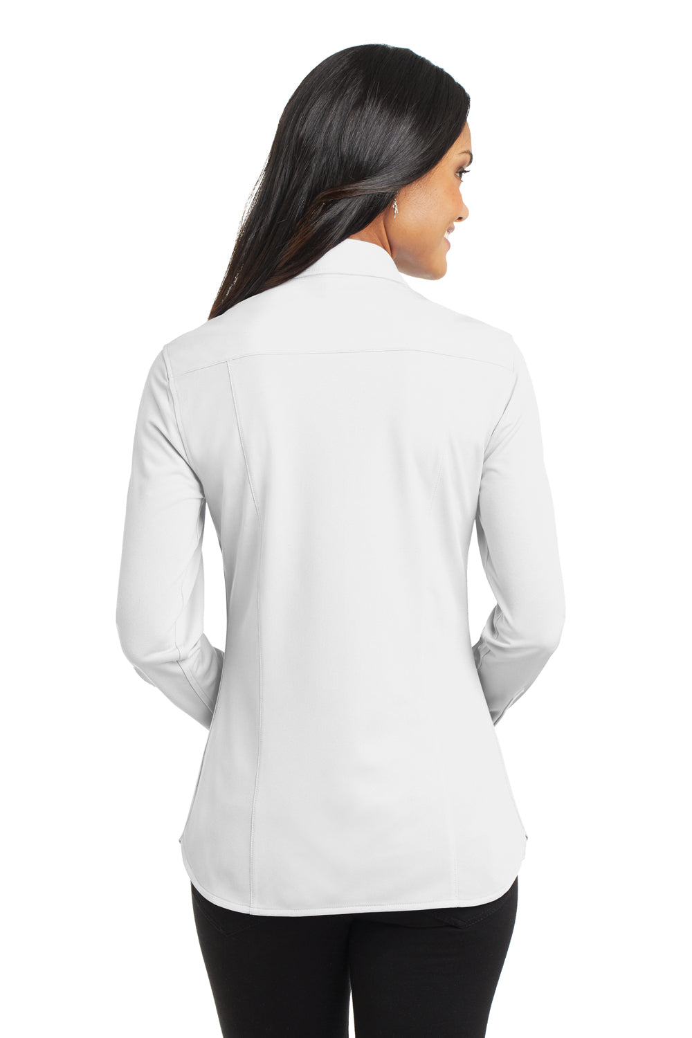 Port Authority L570 Womens Dimension Moisture Wicking Long Sleeve Button Down Shirt White Model Back