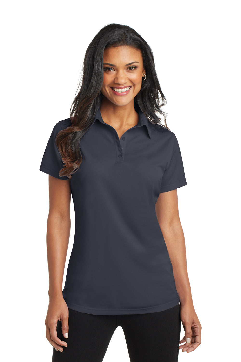 Port Authority L571 Womens Dimension Moisture Wicking Short Sleeve Polo Shirt Battleship Grey Model Front