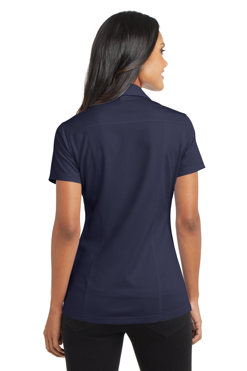 Port Authority L571 Womens Dimension Moisture Wicking Short Sleeve Polo Shirt Dark Navy Blue Model Back