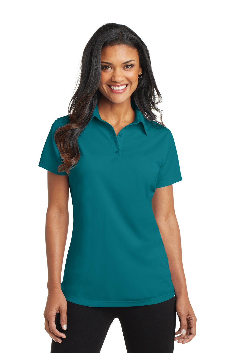 Port Authority L571 Womens Dimension Moisture Wicking Short Sleeve Polo Shirt Dark Teal Green Model Front