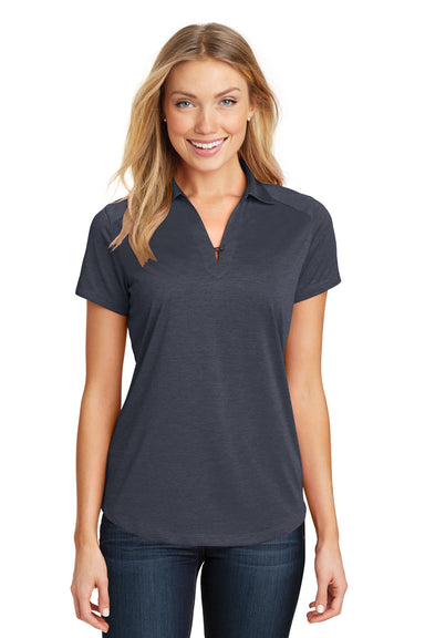 Port Authority L574 Womens Digi Heather Performance Moisture Wicking Short Sleeve Polo Shirt Dark Grey Model Front