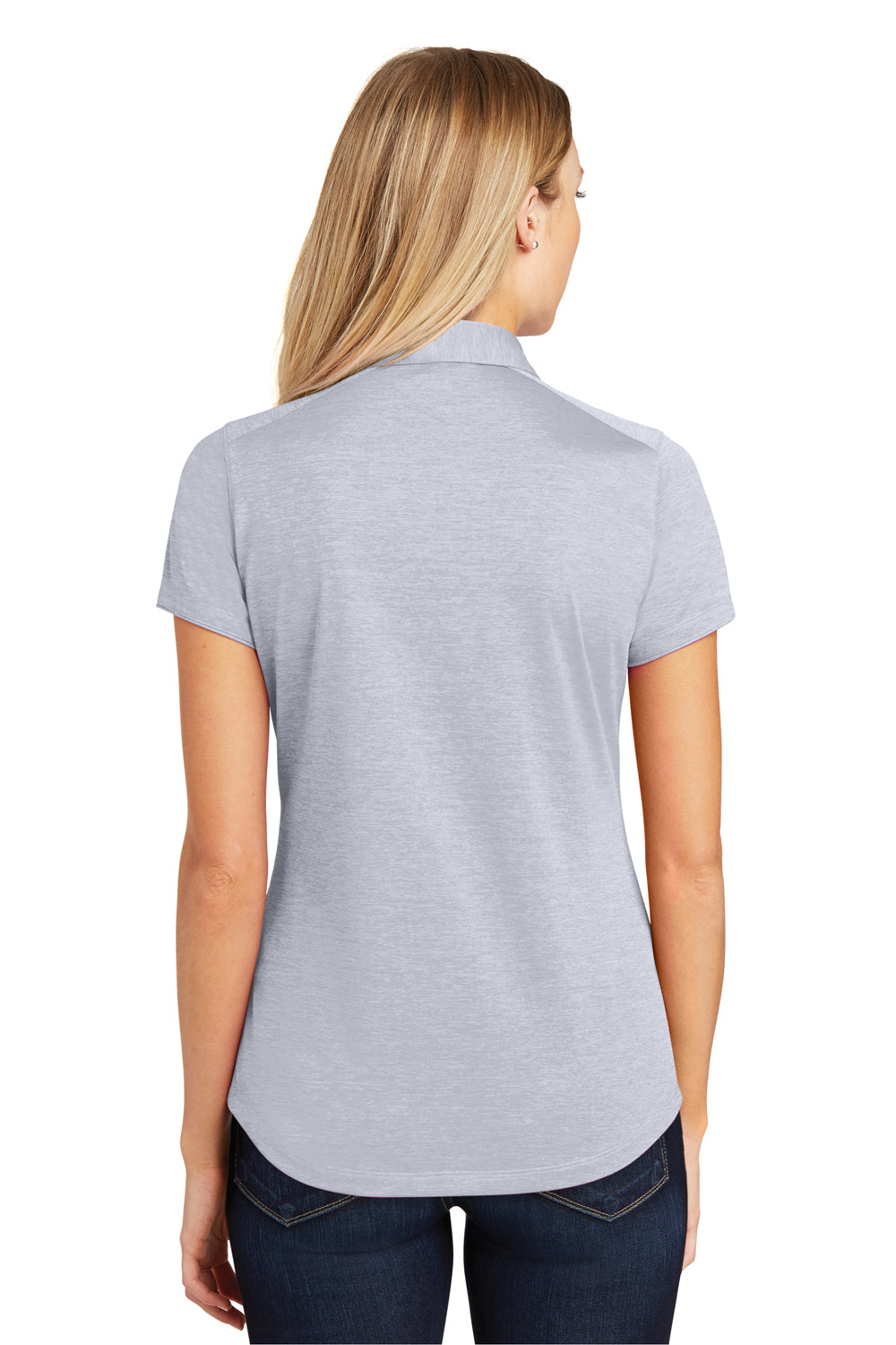 Port Authority L574 Womens Digi Heather Performance Moisture Wicking Short Sleeve Polo Shirt Light Grey Model Back