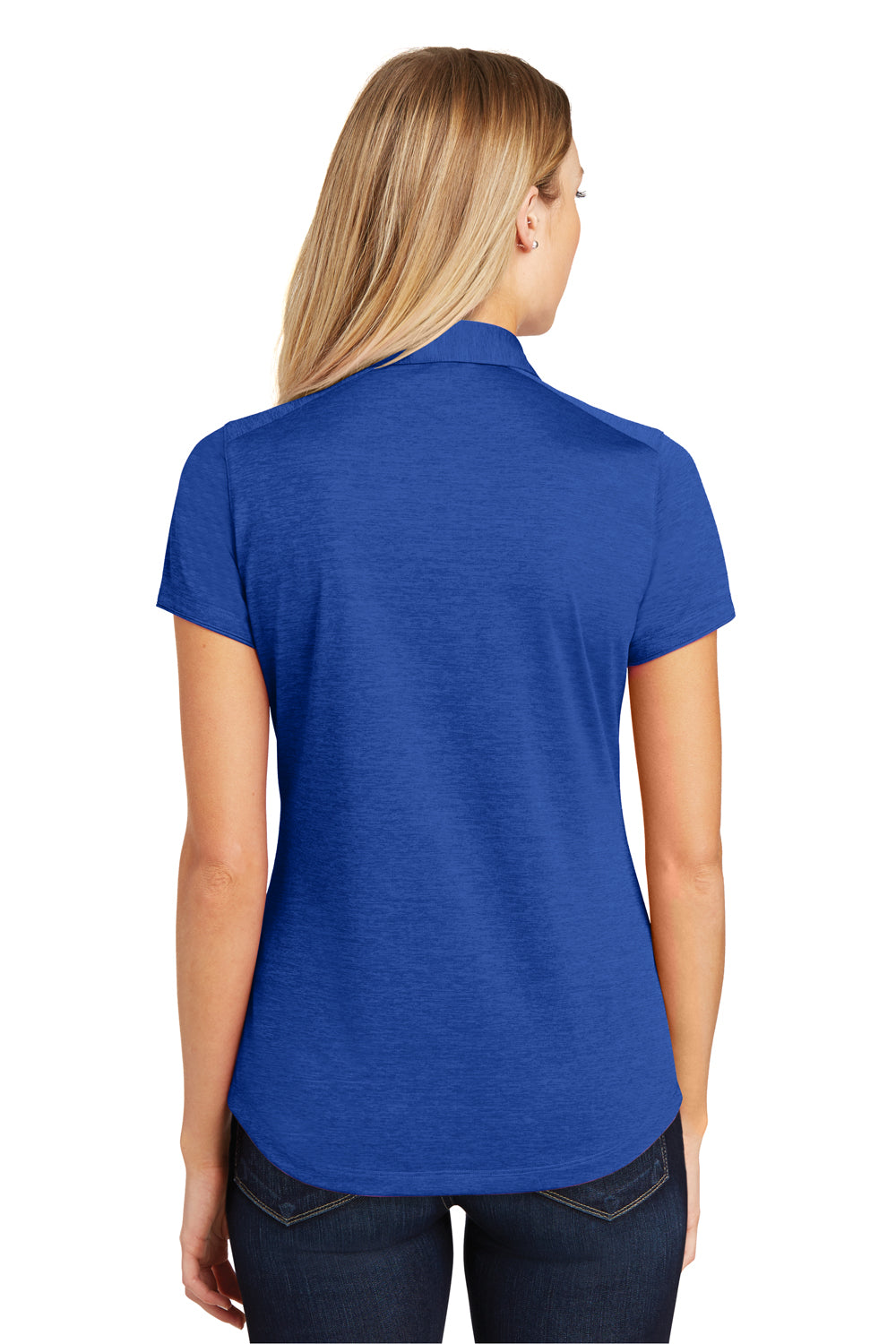 Port Authority L574 Womens Digi Heather Performance Moisture Wicking Short Sleeve Polo Shirt True Royal Blue Model Back