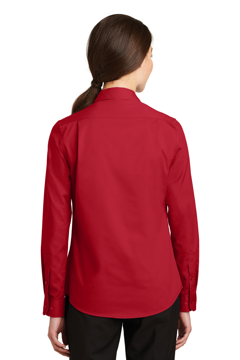 Port Authority L663 Womens SuperPro Wrinkle Resistant Long Sleeve Button Down Shirt Rich Red Model Back