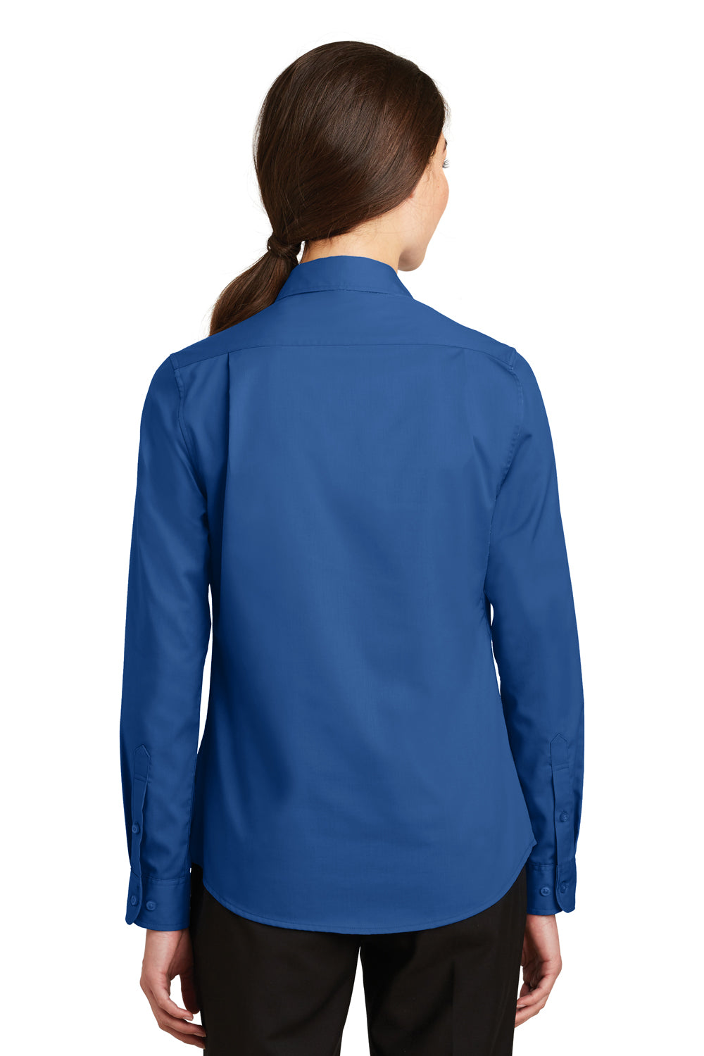 Port Authority L663 Womens SuperPro Wrinkle Resistant Long Sleeve Button Down Shirt True Blue Model Back