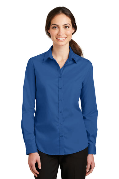 Port Authority L663 Womens SuperPro Wrinkle Resistant Long Sleeve Button Down Shirt True Blue Model Front