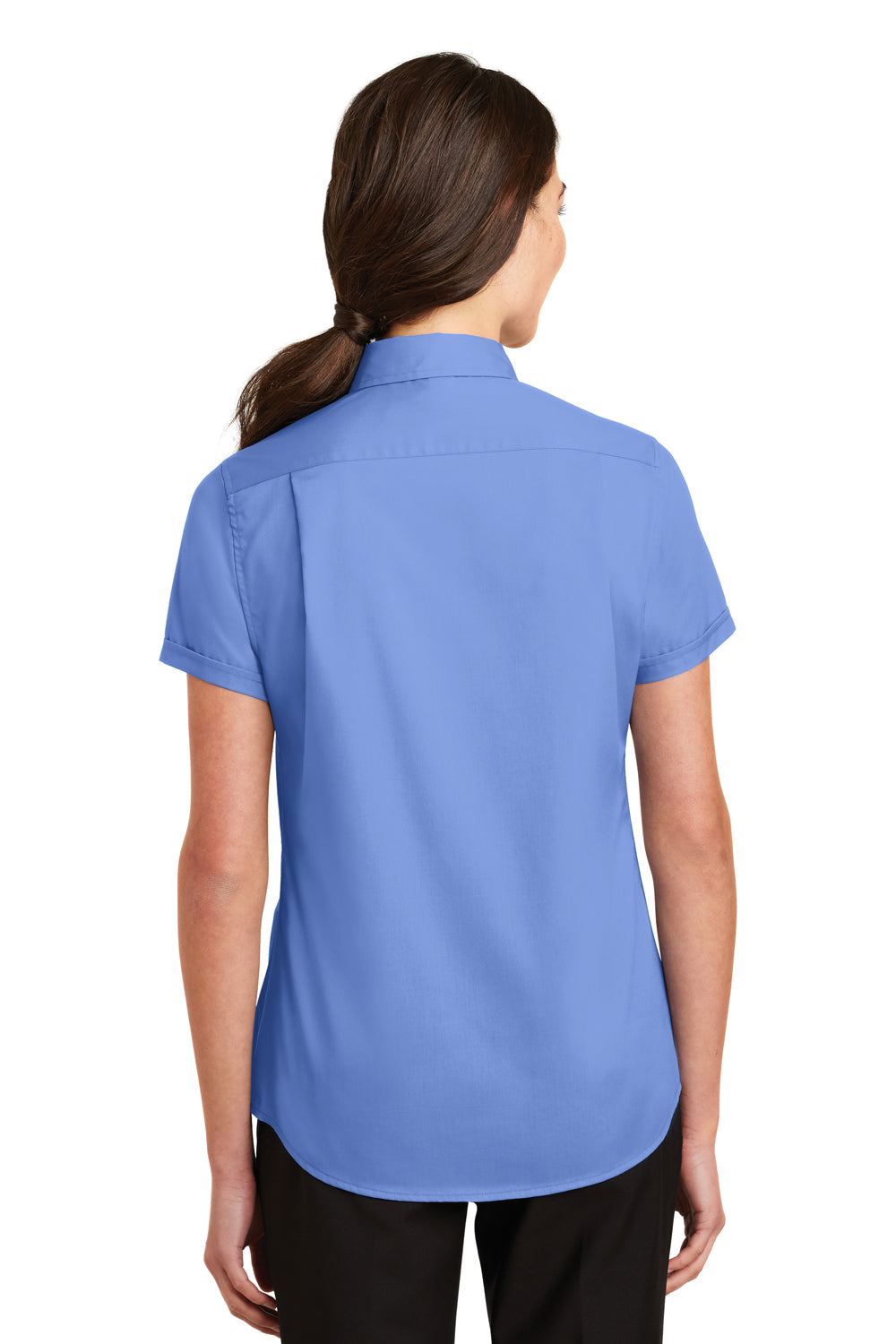 Port Authority L664 Womens SuperPro Wrinkle Resistant Short Sleeve Button Down Shirt Ultramarine Blue Model Back