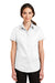 Port Authority L664 Womens SuperPro Wrinkle Resistant Short Sleeve Button Down Shirt White Model Front