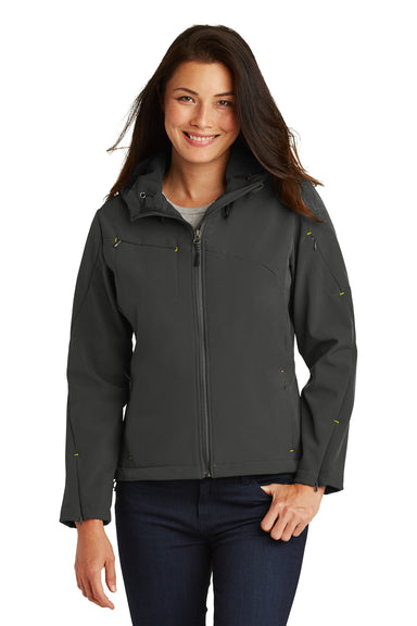 Port Authority L706 Womens Wind & Water Resistant Full Zip Hooded Jacket Charcoal Grey/Lemon Yellow Model Front