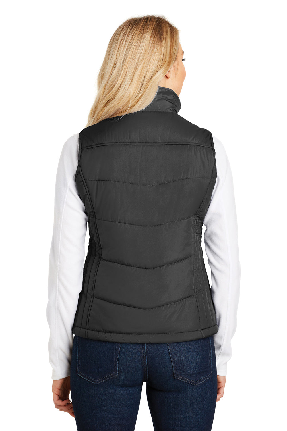 Port Authority L709 Womens Wind & Water Resistant Full Zip Puffy Vest Black Model Back