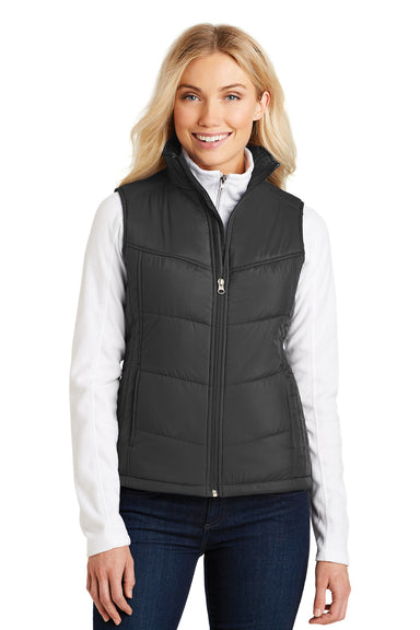 Port Authority L709 Womens Wind & Water Resistant Full Zip Puffy Vest Black Model Front